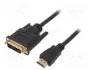 Cable; DVI-D (18+1) plug,HDMI plug; PVC; 3m; black; 30AWG GEMBIRD