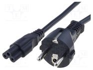 Cable; 3x0.75mm2; CEE 7/7 (E/F) plug,IEC C5 female; PVC; 2m; 2.5A 