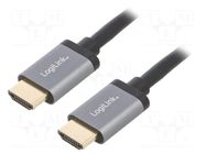 Cable; HDMI plug,both sides; HDMI 2.0; 3m; black; aluminium LOGILINK
