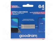 Pendrive; USB 3.2; 64GB; R: 60MB/s; W: 20MB/s; silver; USB A,USB C GOODRAM