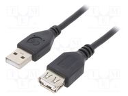 Cable; USB 2.0; USB A socket,USB A plug; gold-plated; 3m; black GEMBIRD