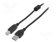 Cable; USB 2.0; USB A plug,USB B plug; gold-plated; 3m; black GEMBIRD