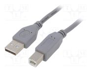 Cable; USB 2.0; USB A plug,USB B plug; gold-plated; 1.8m; grey GEMBIRD