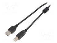 Cable; USB 2.0; USB A plug,USB B plug; gold-plated; 4.5m; black GEMBIRD