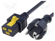 Cable; 3x1.5mm2; CEE 7/7 (E/F) plug,IEC C19 female; PVC; 2m; 16A 