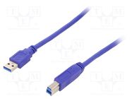 Cable; USB 3.0; USB A plug,USB B plug; gold-plated; 3m; blue; PVC GEMBIRD