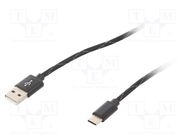 Cable; USB 2.0; USB A plug,USB C plug; 2.5m; black; textile GEMBIRD