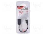 Cable; OTG,USB 2.0; USB A socket,USB C plug; 0.2m; black; blister GEMBIRD