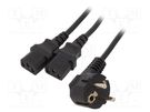 Cable; 3x1mm2; CEE 7/7 (E/F) plug angled,IEC C13 female x2; PVC GEMBIRD