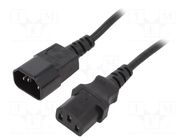 Cable; 3x0.5mm2; IEC C13 female,IEC C14 male; PVC; 1.8m; black; 6A GEMBIRD