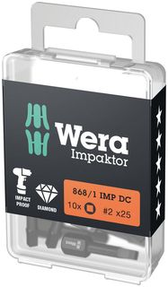 868/1 IMP DC DIY Impaktor square head socket bits, 10 x # 2x25, Wera