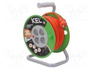 Extension lead; 3x1.5mm2; reel; Sockets: 4; PVC; orange; 30m; 16A KEL