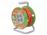 Extension lead; 3x1.5mm2; reel,Schuko; Sockets: 4; PVC; orange; 25m PLASTROL