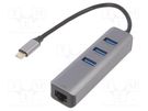 USB to Fast Ethernet adapter with USB hub; USB 3.1; black AKYGA