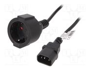 Cable; 3x0.75mm2; CEE 7/3 (F) socket,IEC C14 male; PVC; 1m; black 