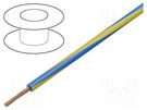 Wire; H05V-K,LgY; stranded; Cu; 0.35mm2; PVC; blue-yellow; 200m BQ CABLE