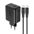 Acefast 2in1 wall charger 2x USB-C / USB-A 65W, PD, QC 3.0, AFC, FCP (set with USB-C 1.2m cable) black (A13 black), Acefast