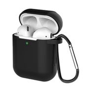 Case for AirPods 2 / AirPods 1 silicone soft cover for headphones + keychain carabiner pendant black (case D), Hurtel