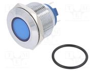 Indicator: LED; flat; blue; 12VDC; 12VAC; Ø22mm; brass; Body: silver NINIGI