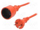 Extension lead; 2x1mm2; Sockets: 1; PVC; orange; 10m; 10A PLASTROL