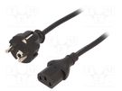Cable; CEE 7/7 (E/F) plug,IEC C13 female; 1.8m; black; 16A; 250V QOLTEC
