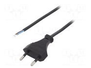 Cable; 2x0.5mm2; CEE 7/16 (C) plug,wires; PVC; 1.6m; black; 2.5A ESPE