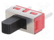 Switch: slide; Pos: 2; SPDT; 2A/250VAC; 5A/28VDC; ON-ON; THT; 10mΩ E-SWITCH