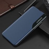 Eco Leather View Case elegant case with a flip cover and stand function for Samsung Galaxy S22 + (S22 Plus) blue, Hurtel