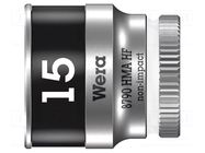 Socket; 6-angles,socket spanner; HEX 15mm; 1/4" WERA