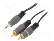 Cable; Jack 3.5mm 3pin plug,RCA plug x2; 2.5m; black GEMBIRD