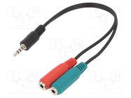 Cable; Jack 3,5mm 4pin plug,Jack 3.5mm socket x2; 0.2m; black GEMBIRD