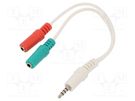 Cable; Jack 3,5mm 4pin plug,Jack 3.5mm socket x2; 0.2m; white GEMBIRD