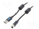 Cable; USB 2.0; USB A plug,USB B plug; nickel plated; 10m; black VENTION