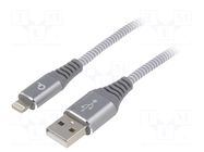 Cable; USB 2.0; Apple Lightning plug,USB A plug; gold-plated; 1m GEMBIRD