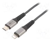 Cable; USB 2.0; Apple Lightning plug,USB C plug; 0.5m; black Goobay