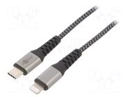 Cable; USB 2.0; Apple Lightning plug,USB C plug; 2m; black; 87W GOOBAY