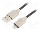 Cable; USB 2.0; Apple Lightning plug,USB A plug; 2m; black GEMBIRD