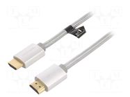 Cable; HDMI plug,both sides; PVC; textile; 0.75m; silver; HDMI 2.0 VENTION