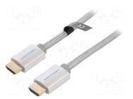 Cable; HDMI plug,both sides; PVC; textile; HDMI 2.0; 1.5m; silver VENTION