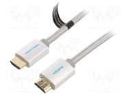 Cable; HDMI 2.0; HDMI plug,both sides; PVC; textile; 3m; silver VENTION