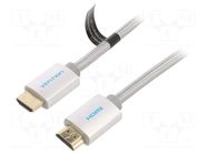 Cable; HDMI plug,both sides; PVC; textile; HDMI 2.0; 3m; silver VENTION