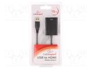 Adapter; USB 3.0; HDMI socket,USB A plug; 0.15m; black; black GEMBIRD