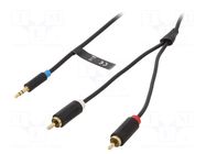 Cable; Jack 3.5mm 3pin plug,RCA plug x2; 1m; black; Øcable: 3.5mm VENTION