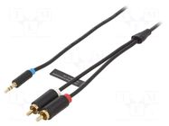 Cable; Jack 3.5mm 3pin plug,RCA plug x2; 1.5m; black; PVC VENTION