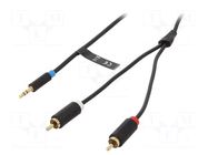 Cable; Jack 3.5mm 3pin plug,RCA plug x2; 3m; black; Øcable: 3.5mm VENTION