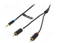 Cable; Jack 3.5mm 3pin plug,RCA plug x2; 3m; black; Øcable: 3.5mm VENTION