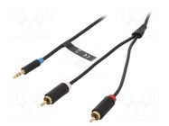 Cable; Jack 3.5mm 3pin plug,RCA plug x2; 5m; black; Øcable: 3.5mm VENTION