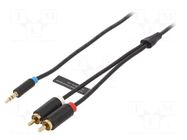 Cable; Jack 3.5mm 3pin plug,RCA plug x2; 10m; black; PVC VENTION