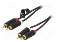 Cable; RCA plug x2,both sides; 5m; Plating: gold-plated; black VENTION