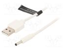 Cable; USB A plug,DC 3,5/1,35 plug; white; 1.5m; Core: Cu VENTION